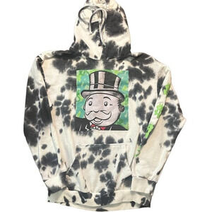 Monopoly Mr. Monopoly Tie Dye Hoodie Black Gray Graphic Size M